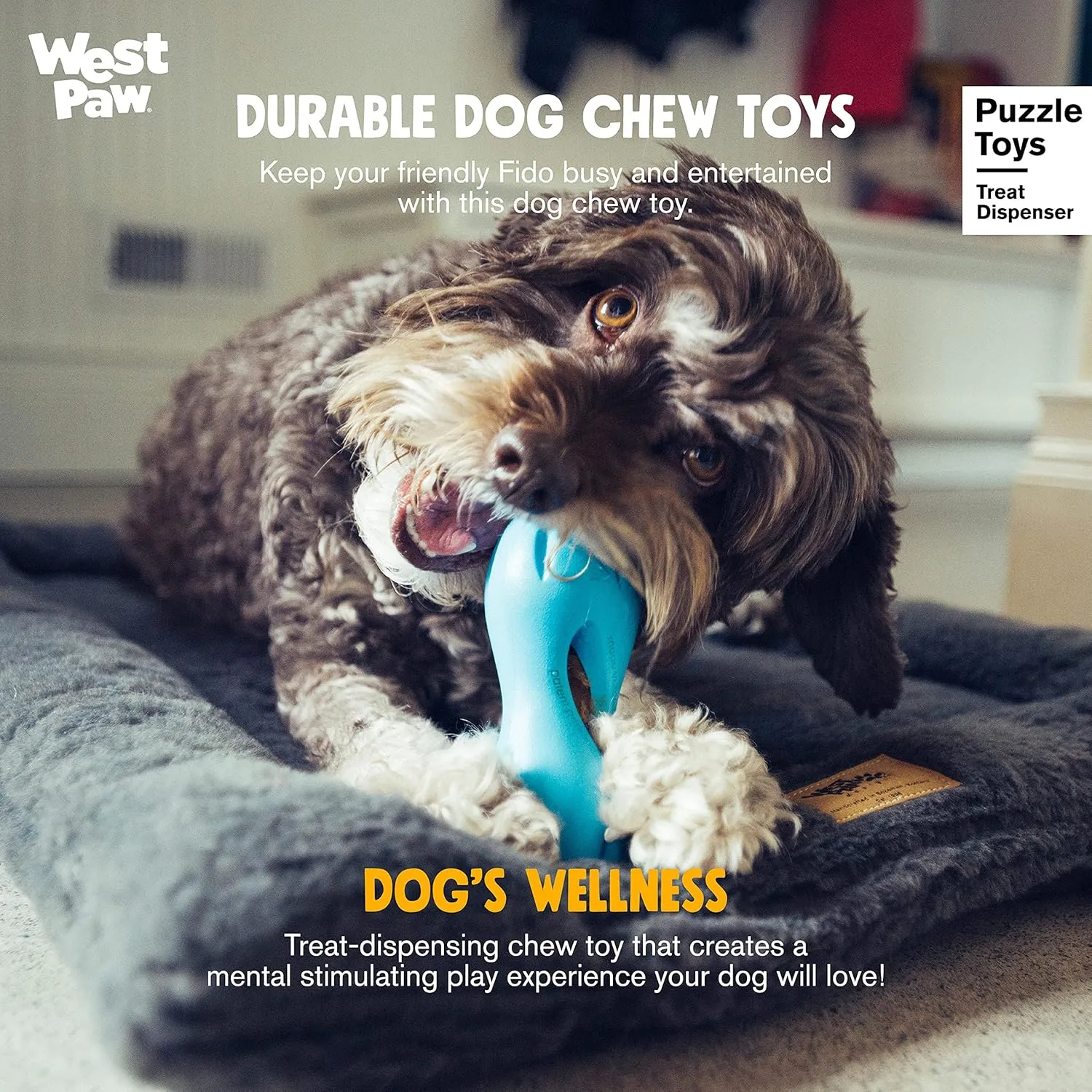 West Paw Zogoflex Qwizl Interactive Treat Dispensing Dog Puzzle Treat Toy for Dogs, 100% Guaranteed Tough, It Floats!, Made in USA, Large, Tangerine