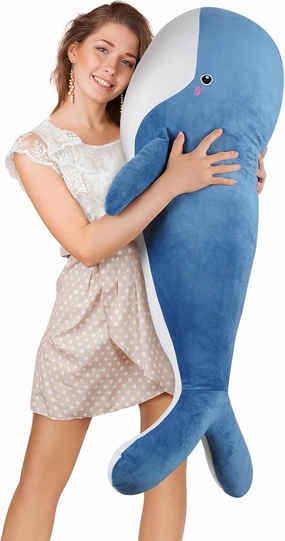 Whale Stuffed Animal Plush - Large Soft Whale Body Pillow, 47.2'' Stuffed Whale Toy with Removable Washable Cover, Cute Plush Whale Throw Pillow Gift for Kids, Girls, and Boys