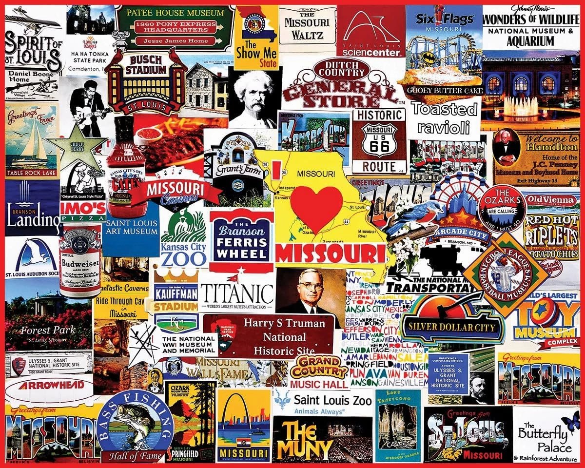 White Mountain - I Love Missouri Puzzle, 1000 Piece Jigsaw Puzzle, Gateway Arch, Kansas City Zoo