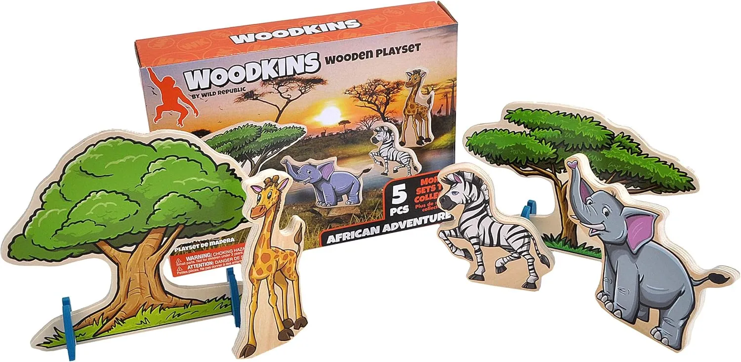 Wild Republic, Woodkins African Wooden Playset, Gift for Kids, Great for Innovative Play, Eco Friendly, Five Piece Boxed Set