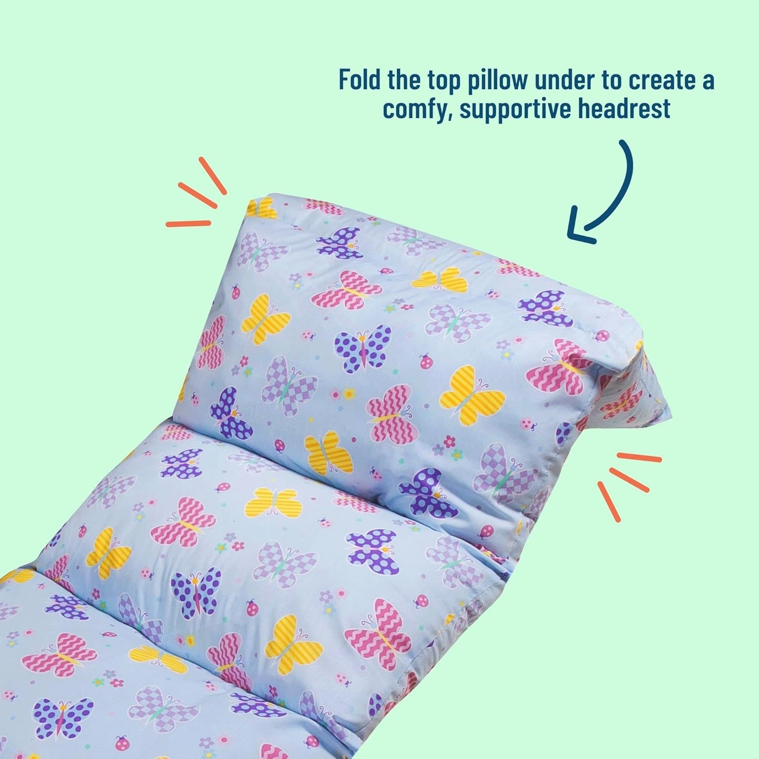 Wildkin Kids Floor Lounger – Pillow Lounger, Travel-Friendly, Ideal for Sleepovers, Fits Standard Pillows - Butterfly Garden