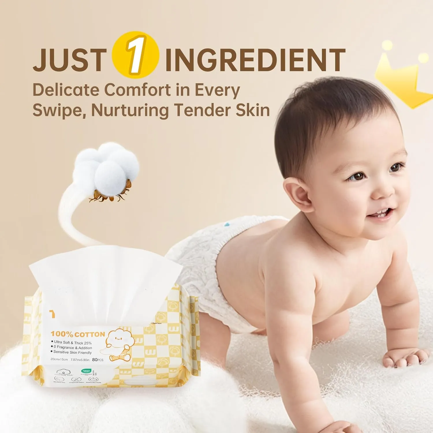 Winner 100% USA Cotton Dry Wipes, Ultra Soft Face Towels, Wet and Dry Use, Unscented and Hypoallergenic, Baby Necessities for Diaper Changes, Meals, and On-the-go Cleanup, 240 Count, Pack of 3