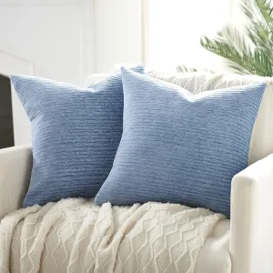 WLNUI Large Grey Blue Pillow Covers 24x24 Inch Set of 2 Luxurious Chenille Decorative Throw Pillow Covers for Couch Sofa Bed Living Room Farmhouse Decorations