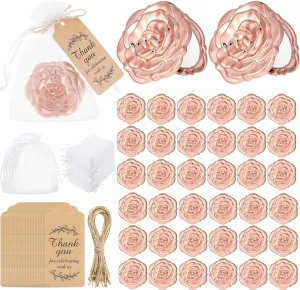 Woanger 36 Set Rose Compact Mirrors Bulk Quinceanera Sweet 16 Party Favors for Guests, Mirrors Thank You Tags White Organza Bag for Bridal Shower Wedding Bachelorette Souvenir Guests Gift(Rose Gold)