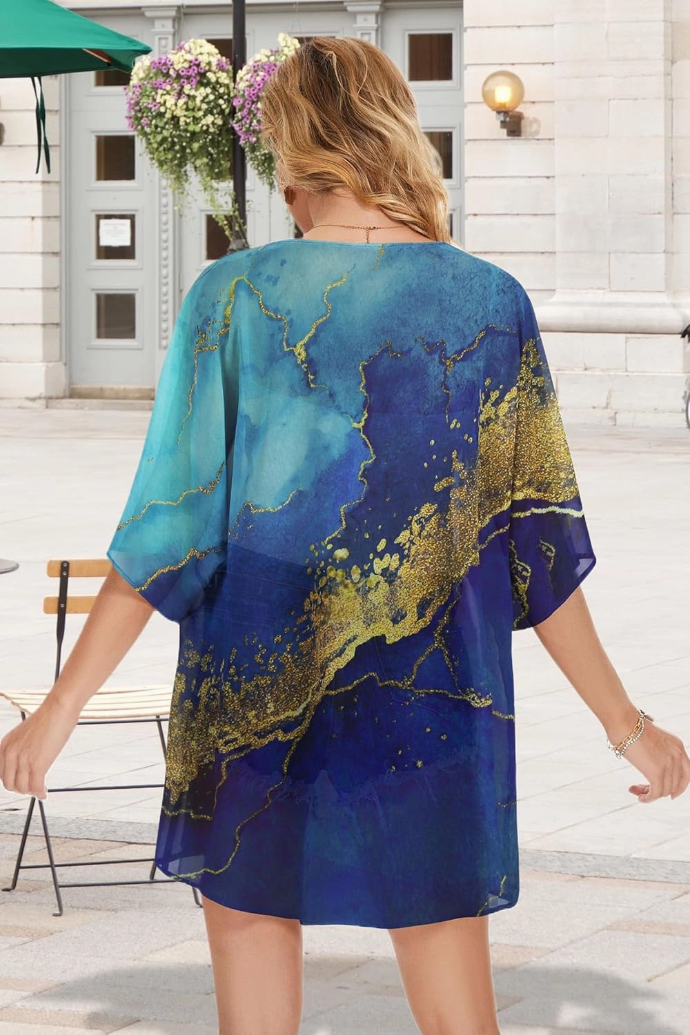Women's Floral Print Puff Sleeve Kimono Cardigan Loose Cover Up Casual Blouse Tops