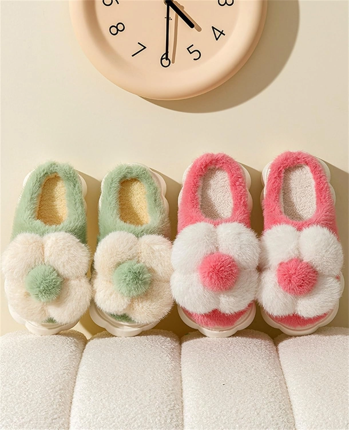 Women's Funny Plush Flower Slippers - Warm Anti Slip Winter Soft Cotton Slippers