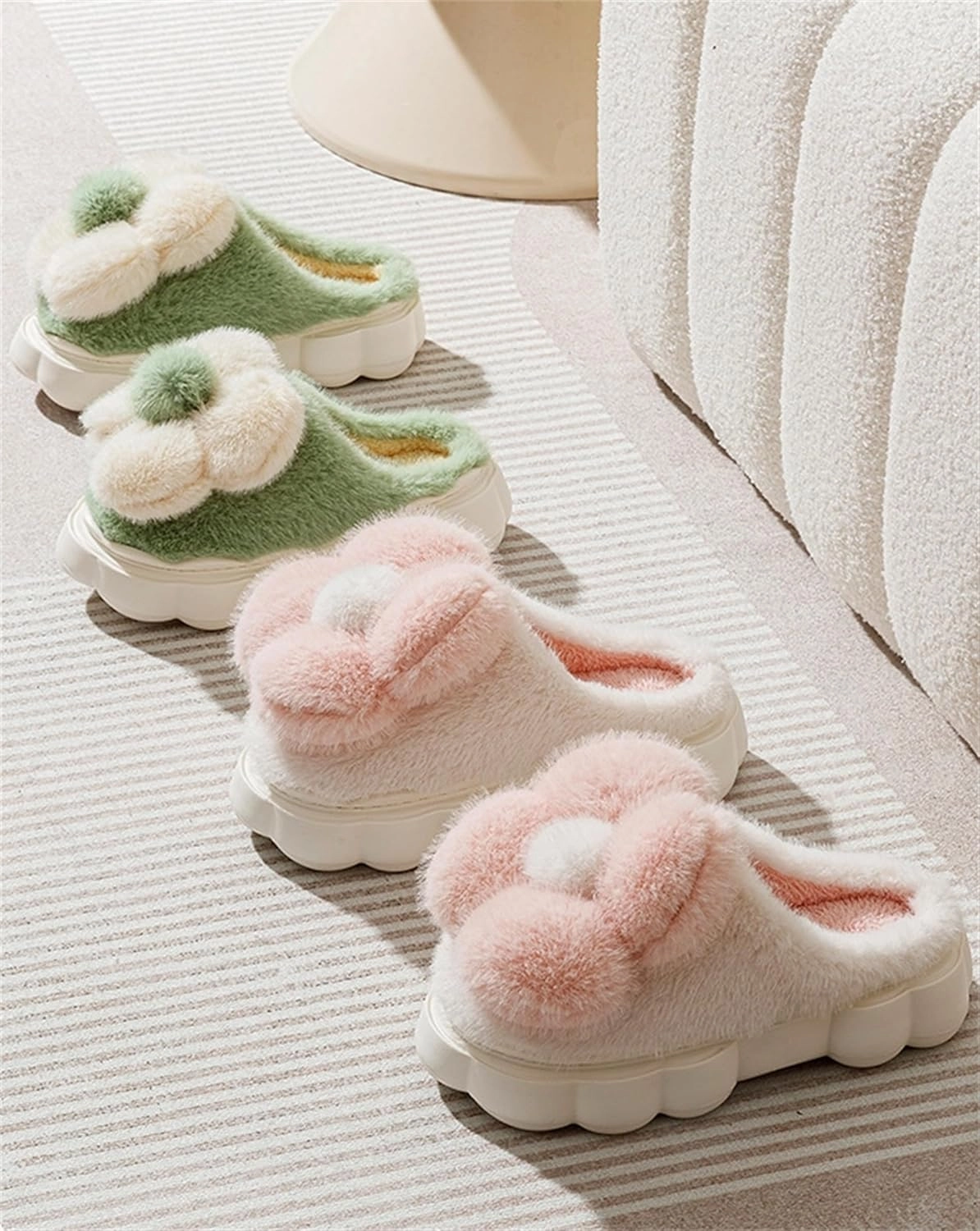 Women's Funny Plush Flower Slippers - Warm Anti Slip Winter Soft Cotton Slippers