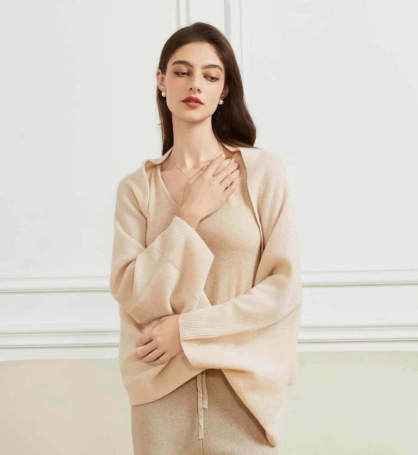 Women's Lightweight Wool Shawl Wrap Scarf with Sleeves Outer Warm Knitted Open Front Poncho Cape Fall Winter