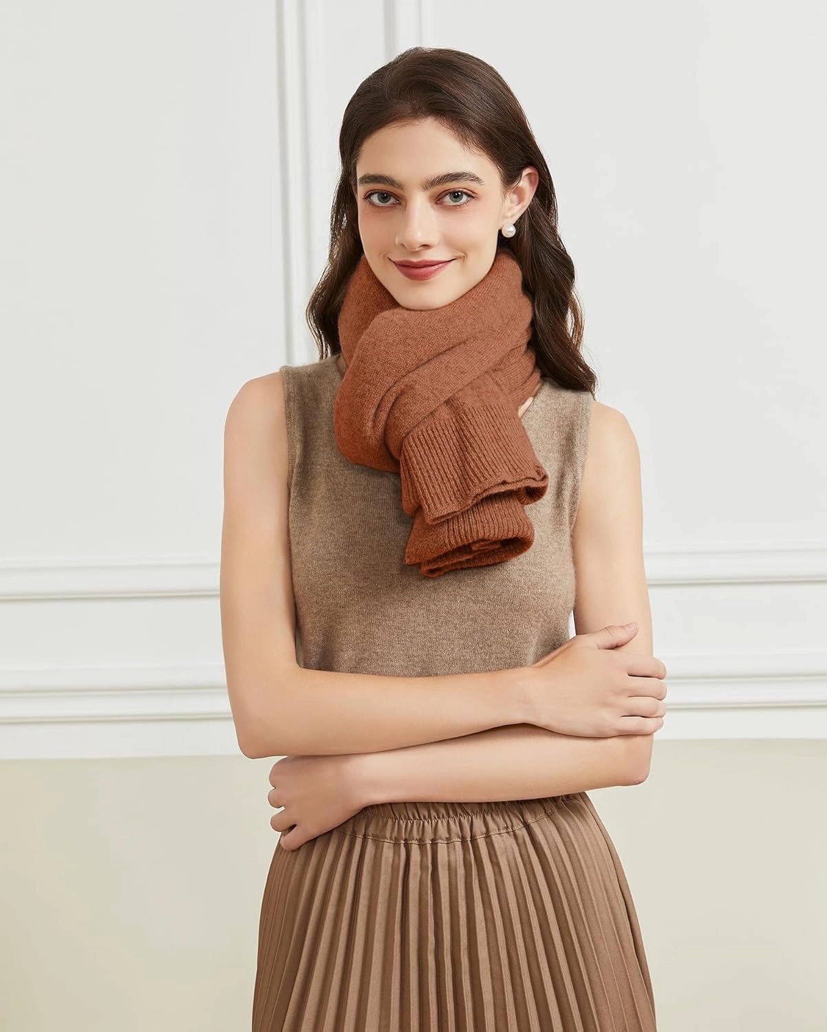 Women's Lightweight Wool Shawl Wrap Scarf with Sleeves Outer Warm Knitted Open Front Poncho Cape Fall Winter