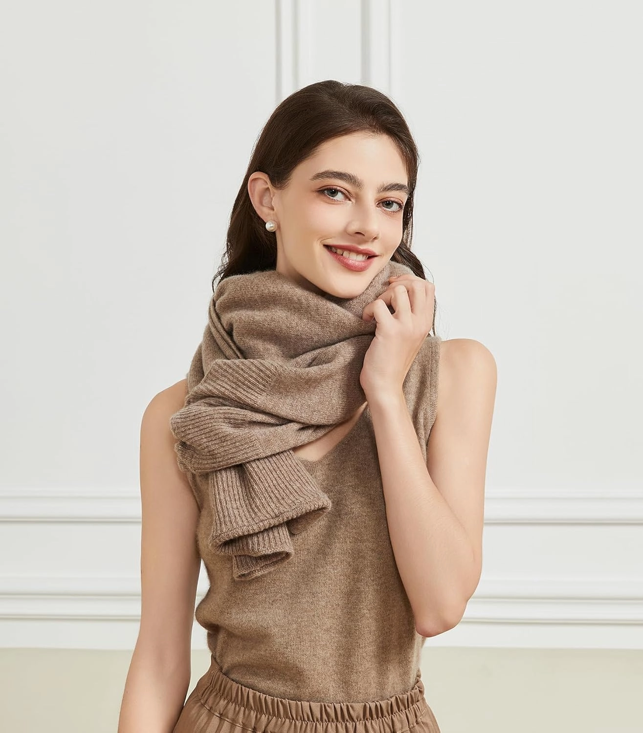 Women's Lightweight Wool Shawl Wrap Scarf with Sleeves Outer Warm Knitted Open Front Poncho Cape Fall Winter