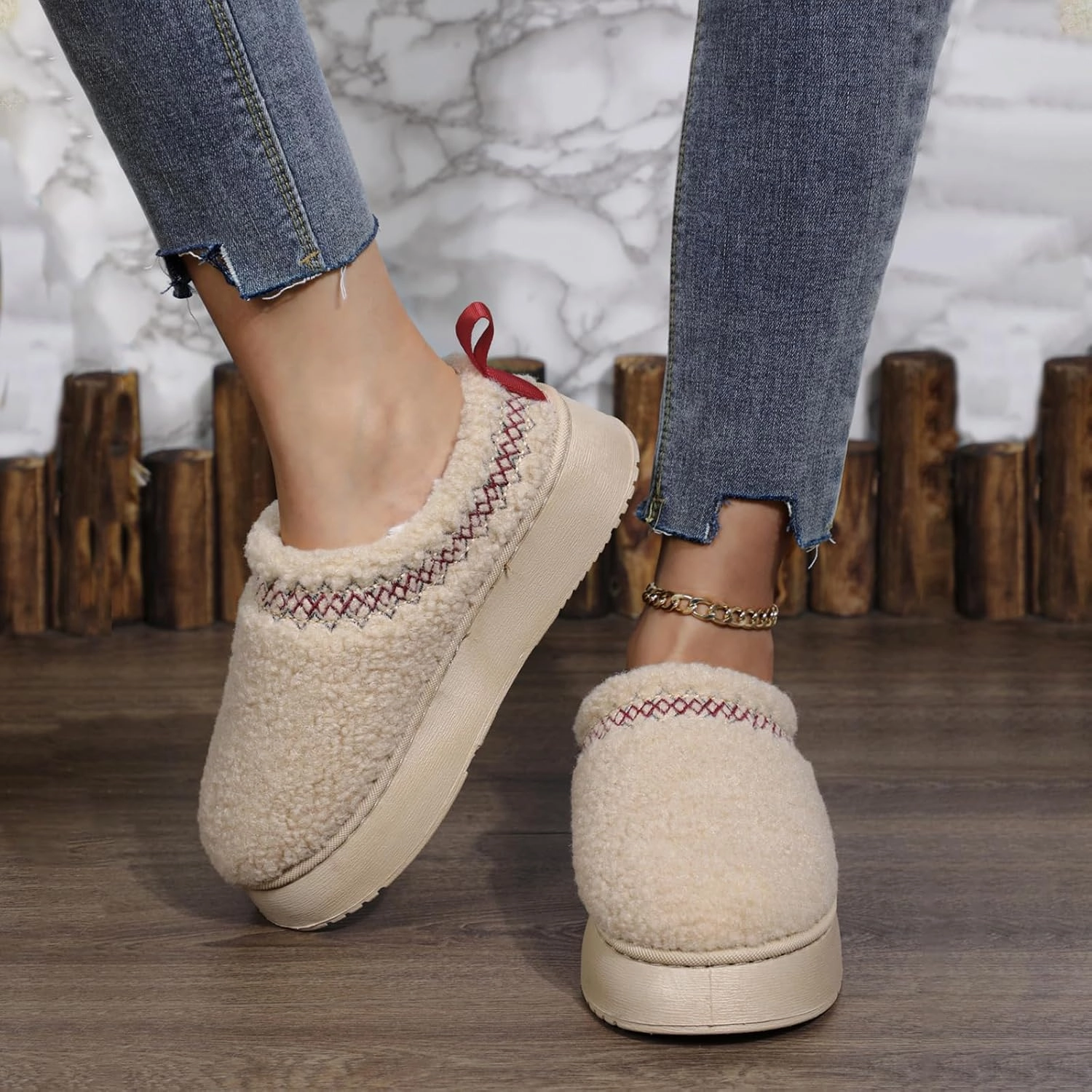 Women's Platform Clogs Mini Boots Plush Lining Fuzzy Slippers Slip on Fluffy Snow Boots for Women