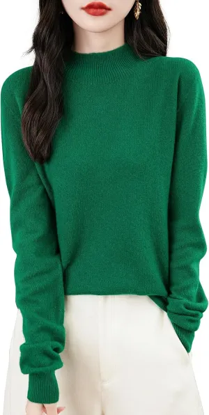 Women's 100% Merino Wool Seamless Sweater Mock Neck First-Line Ready to Wear Long Sleeve Knitted Pullover Tops