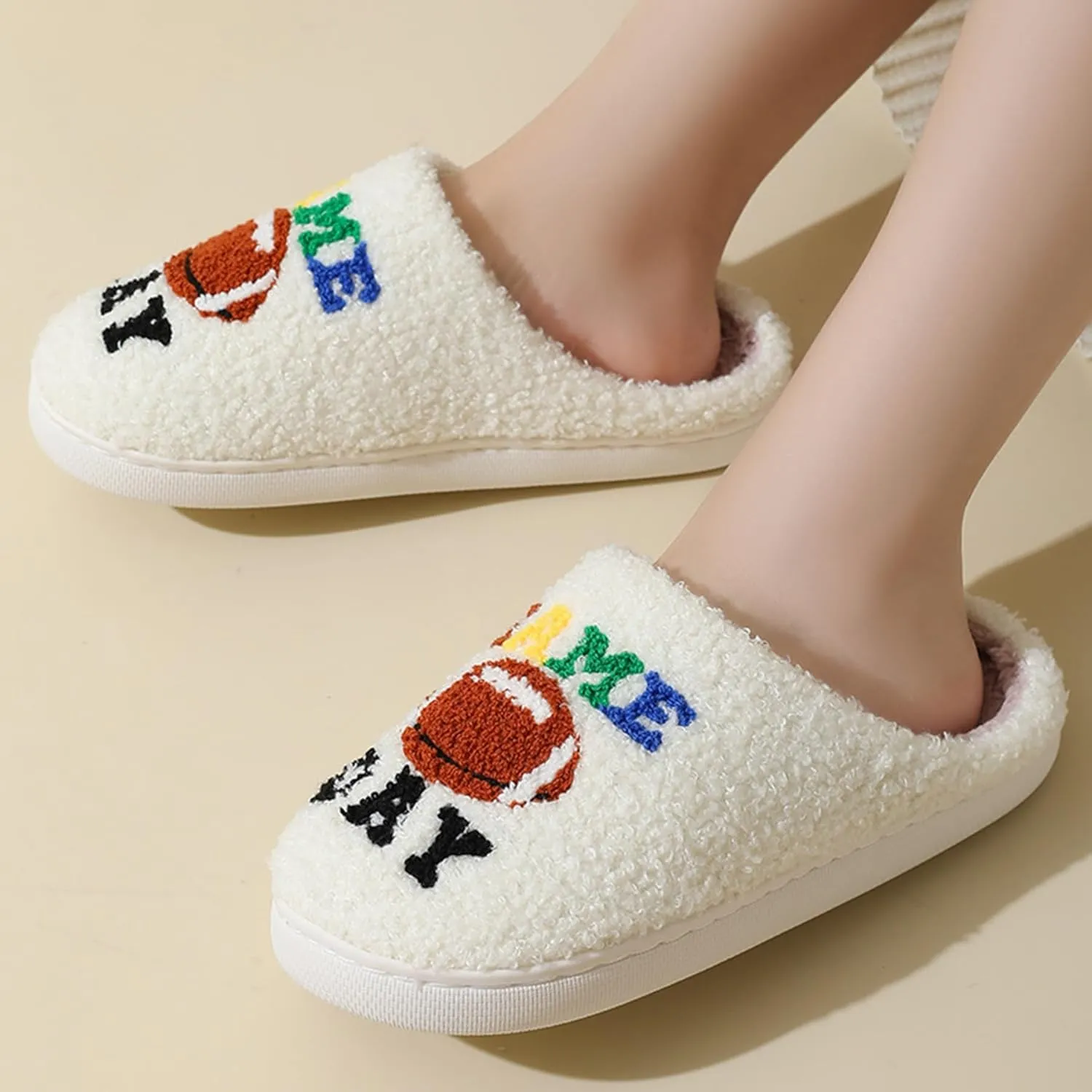 Womens Mens House Slippers Retro Comfy Warm Plush Slip on Fluffy Memory Foam Home Sippers for Winter Indoor Outdoor