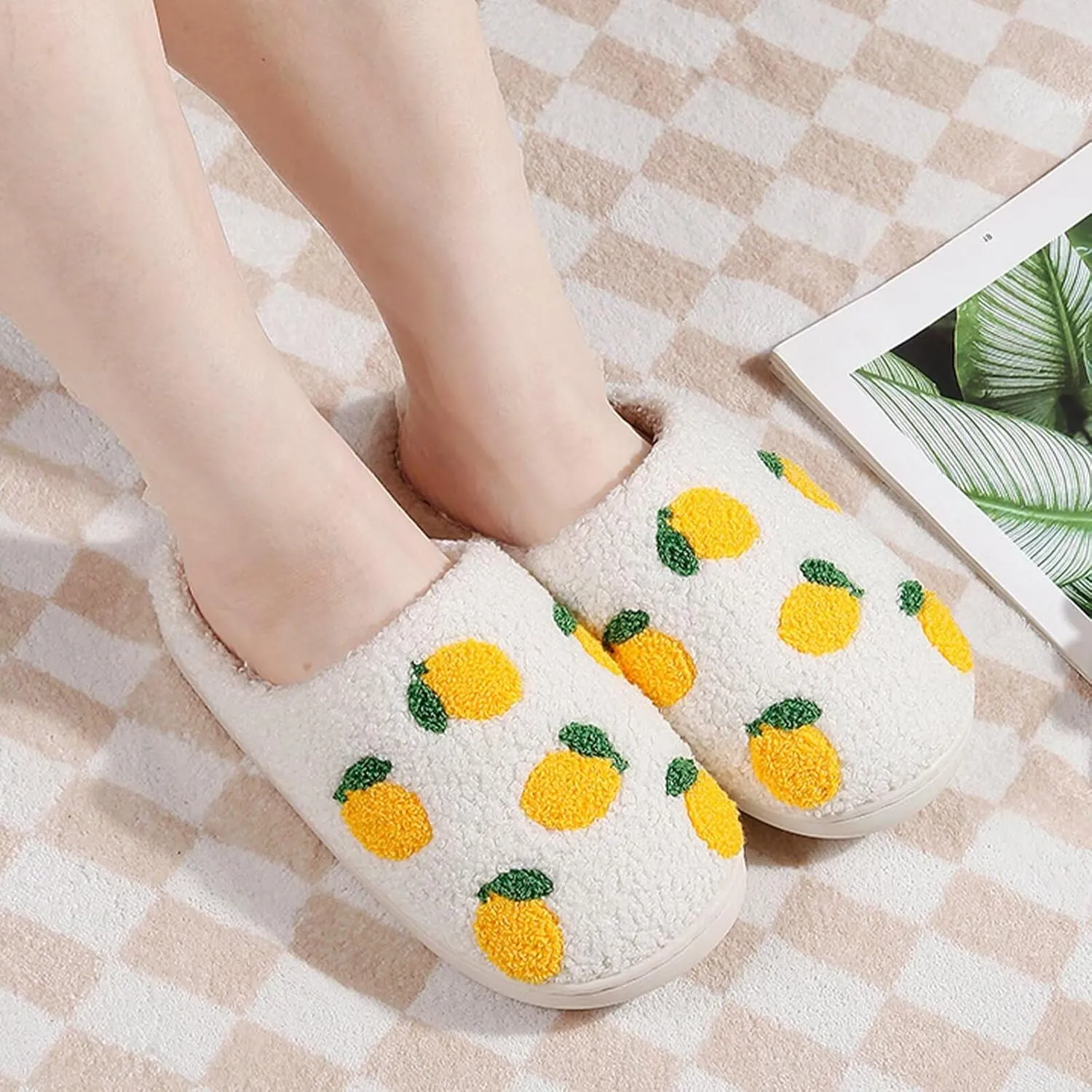 Women's Men's Strawberry Slippers Cute Fruit Home Slippers Winter Fuzzy Memory Foam Fluffy Warm House Shoes