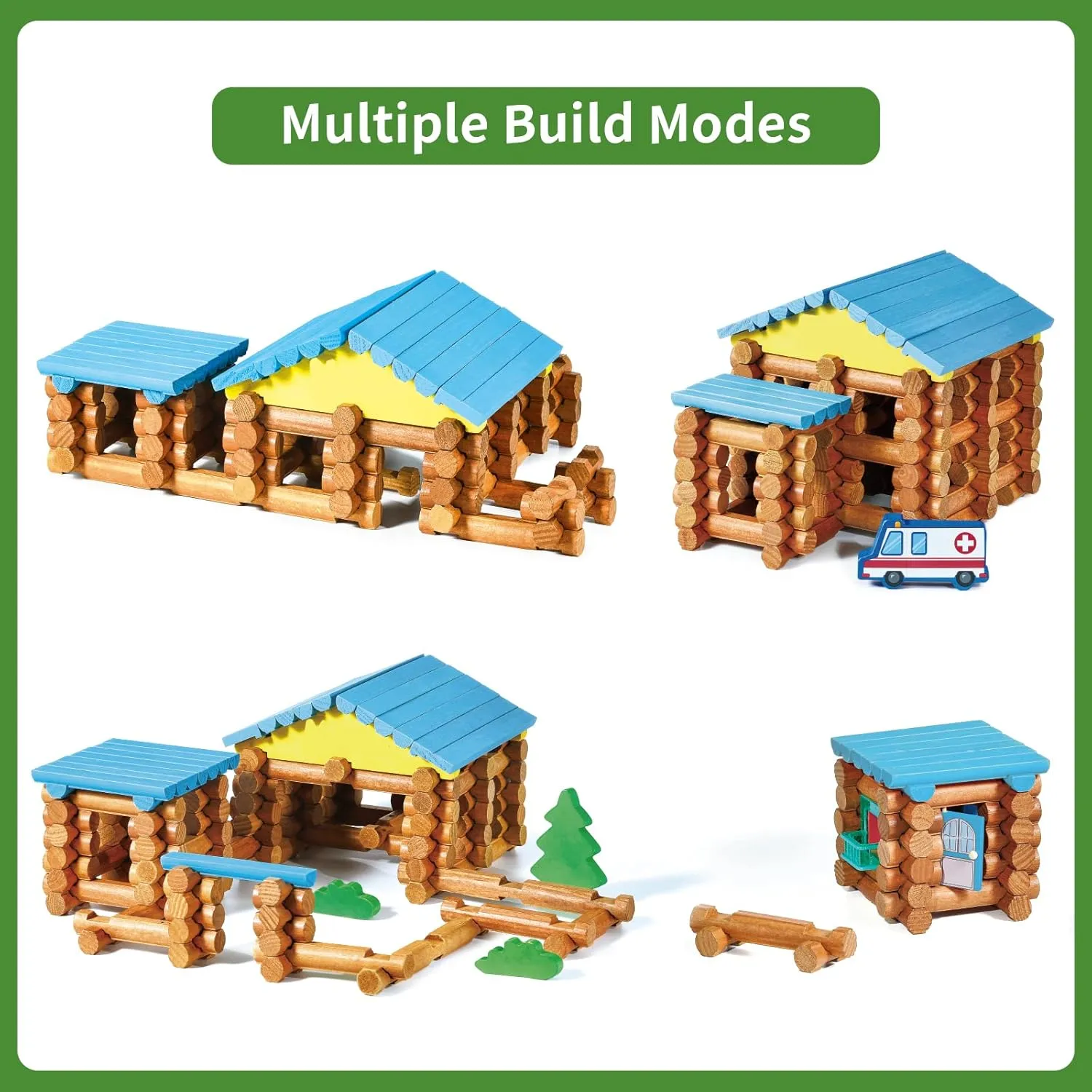 Wondertoys 239 Pieces Real Wood Logs Set Ages 3 , Classic Building Log Gift Set for Boys/Girls– Creative Construction Engineering - Top Blocks Game Kit - Preschool Education Toy