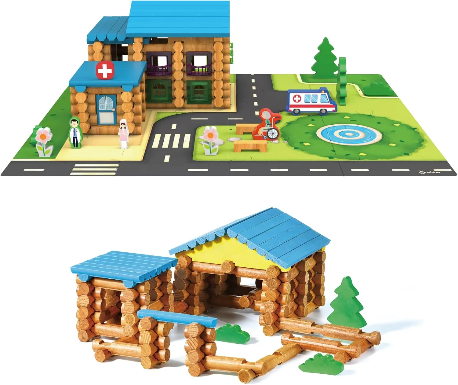 Wondertoys 239 Pieces Real Wood Logs Set Ages 3 , Classic Building Log Gift Set for Boys/Girls– Creative Construction Engineering - Top Blocks Game Kit - Preschool Education Toy
