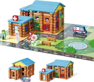 Wondertoys 239 Pieces Real Wood Logs Set Ages 3 , Classic Building Log Gift Set for Boys/Girls– Creative Construction Engineering - Top Blocks Game Kit - Preschool Education Toy