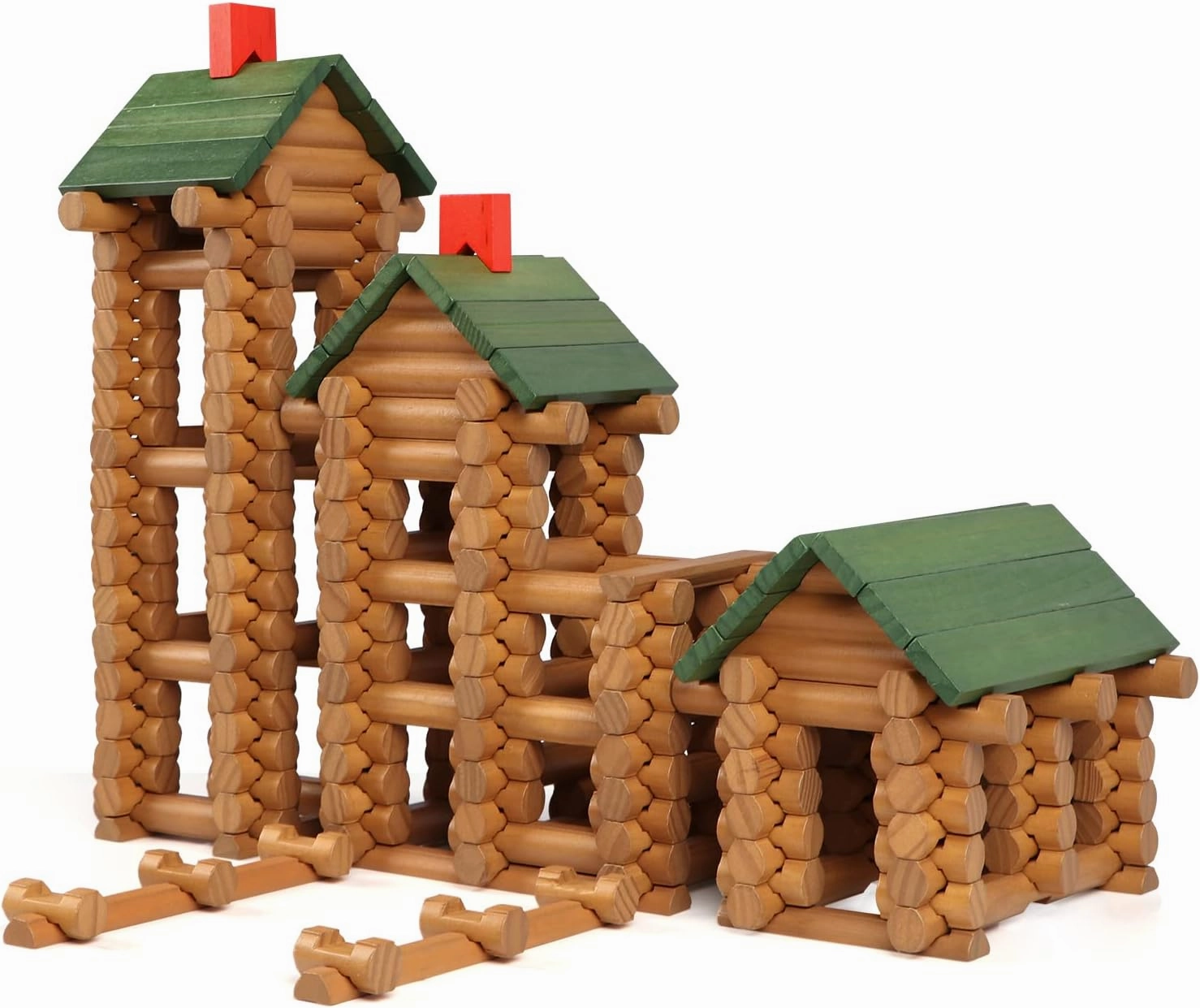 Wondertoys 328 Pcs Wooden Logs Set Ages 3 , Classic Building Log Toys for Kids, Creative Construction Engineering Educational Gifts