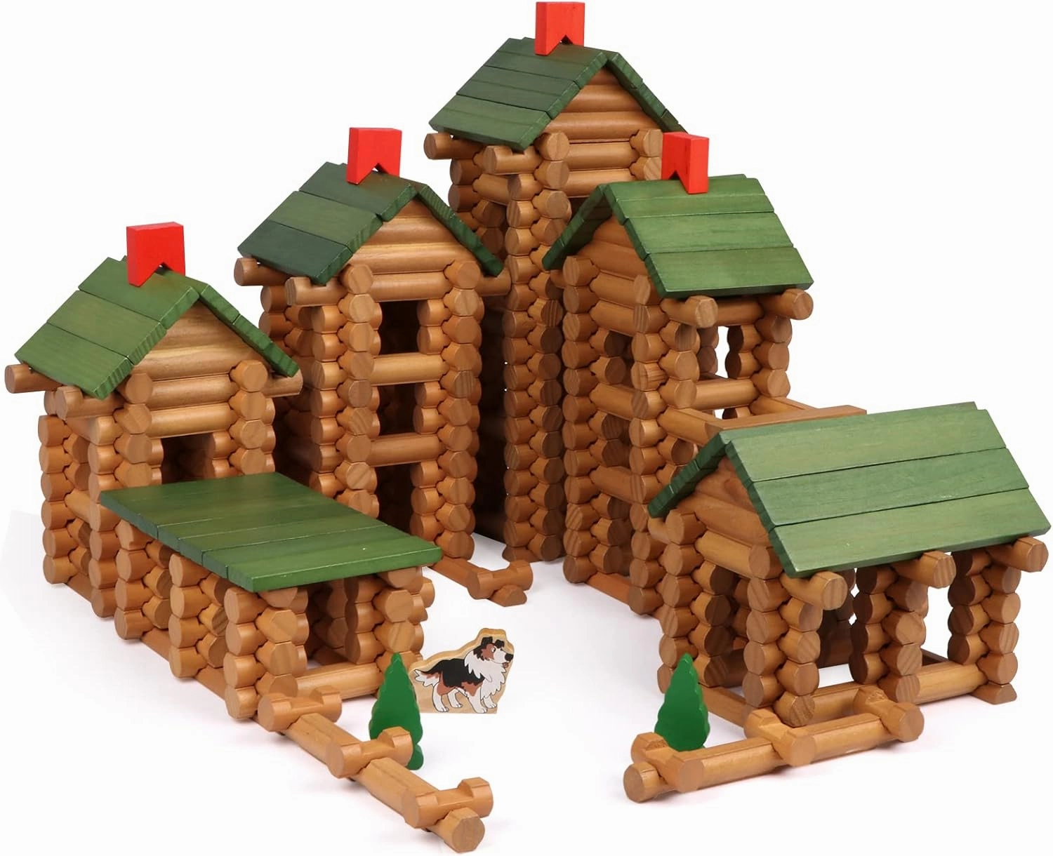 Wondertoys 530 Pcs Wooden Logs Set Ages 3 , Classic Building Log Toys for Kids, Creative Construction Engineering Educational Gifts