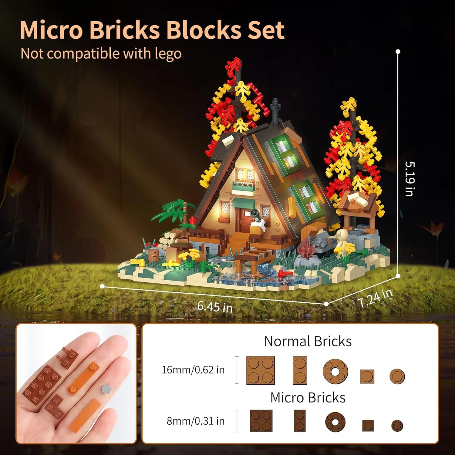 Wood Cabin Building Blocks Set with LED Lights-2151 PCS Micro Bricks,Forest Wood House Building Toy Kit,Miniature House Model Decorations, Funny Birthday, for Age 14  Adults
