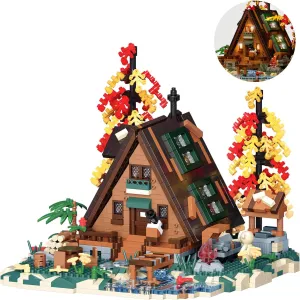 Wood Cabin Building Blocks Set with LED Lights-2151 PCS Micro Bricks,Forest Wood House Building Toy Kit,Miniature House Model Decorations, Funny Birthday, for Age 14  Adults