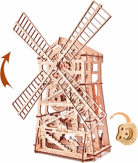 Wood Trick Windmill Rotating Mechanical Model - 3D Wooden Puzzles for Adults and Kids to Build - Engineering DIY Wooden Models for Adults to Build
