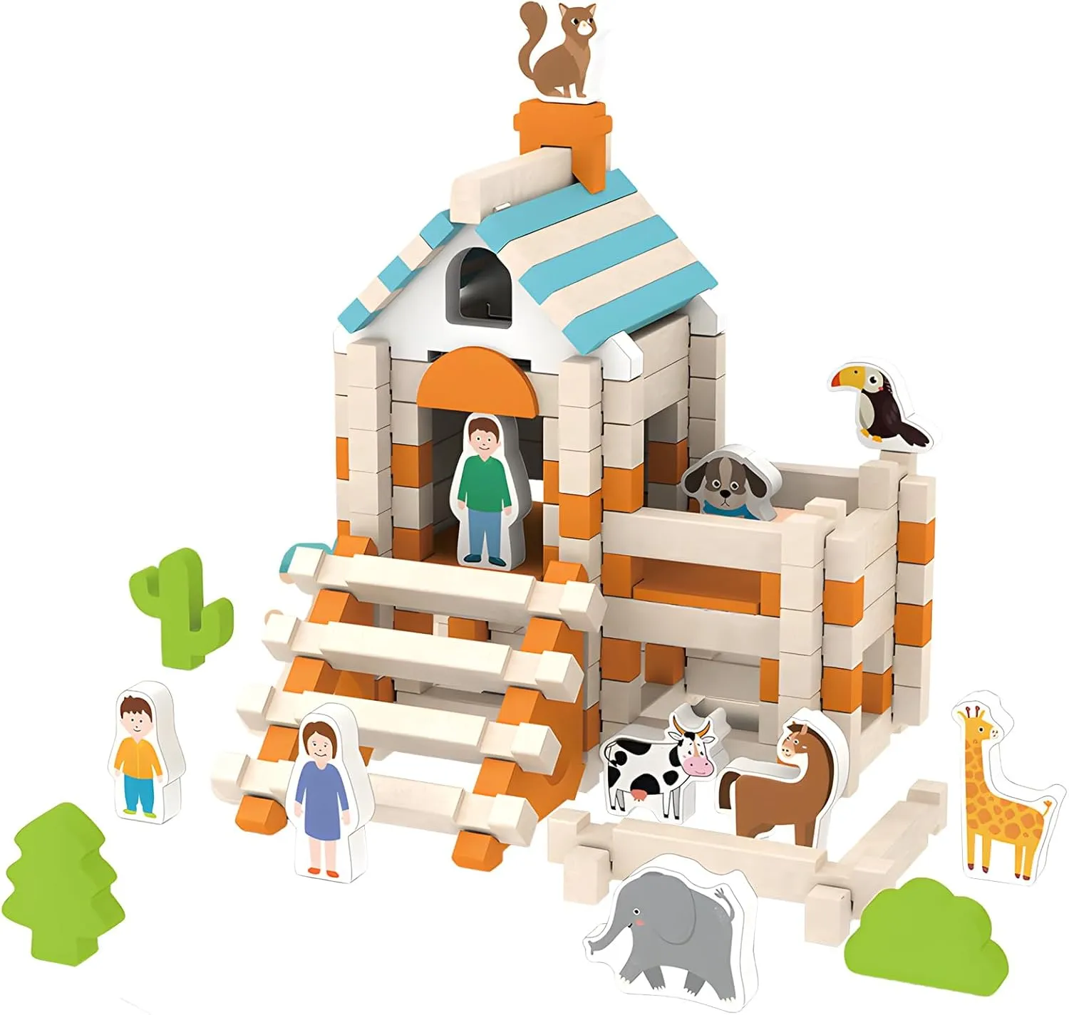 Wooden Building Blocks Set,120 Pcs Colorful Plank Block Construction Toys,Wooden Blocks for Kids Ages 3-8,Natural Pine Wood Blocks,Learning Toys for Preschool Girls and Boys