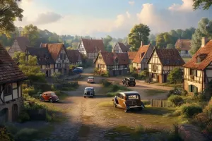 Wooden Jigsaw Puzzle 1000 Piece Middle Ages Village, Houses and Cars Wooden Jigsaw Puzzles Challenging Educational Fun Interactive Toys for Family Creative Gift