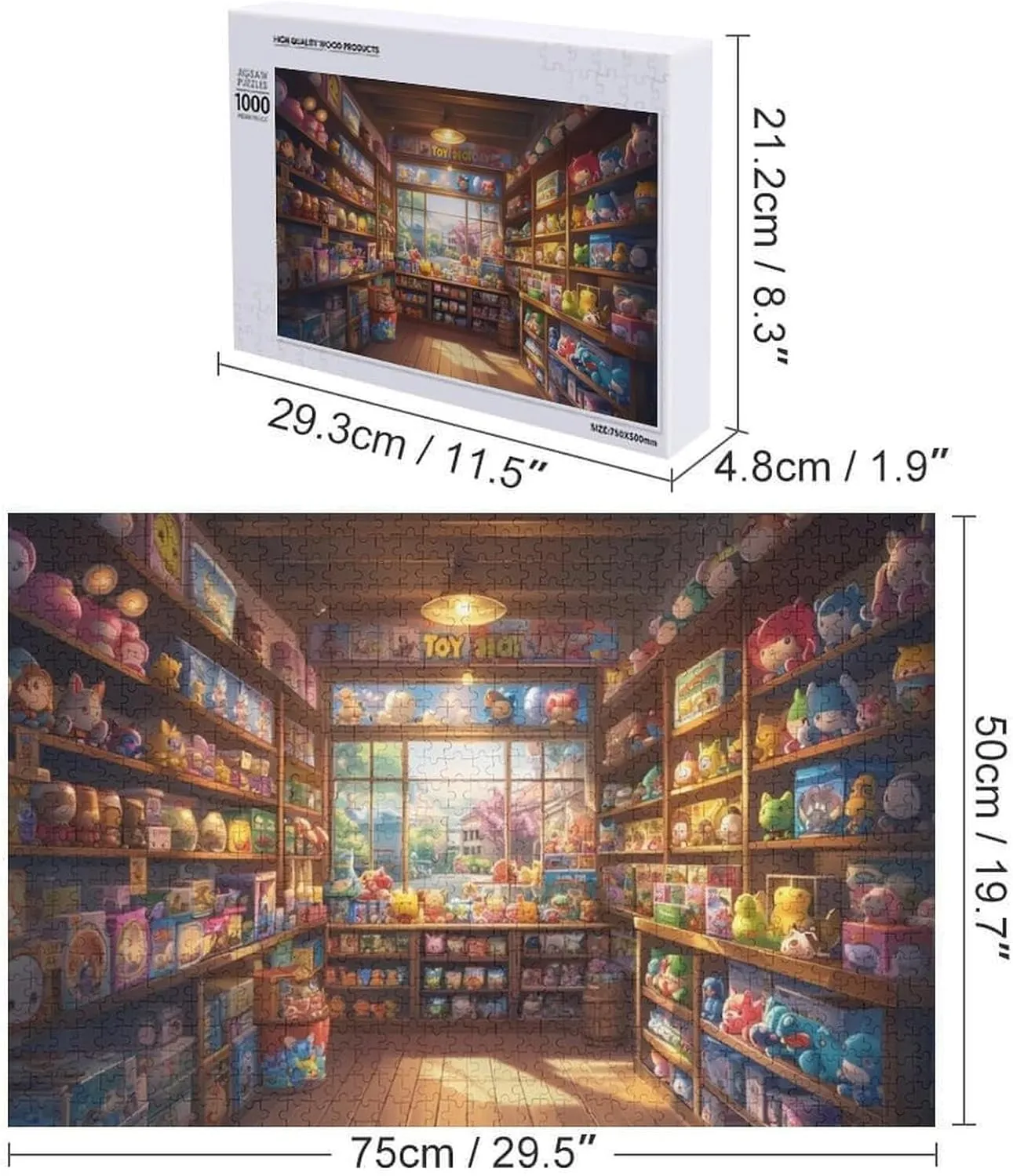 Wooden Jigsaw Puzzle 1000 Piece The Fantasy Toy Shop Anime Wooden Jigsaw Puzzles Challenging Educational Fun Interactive Toys for Family Creative Gift for Women Men 29.5x19.7 Inch
