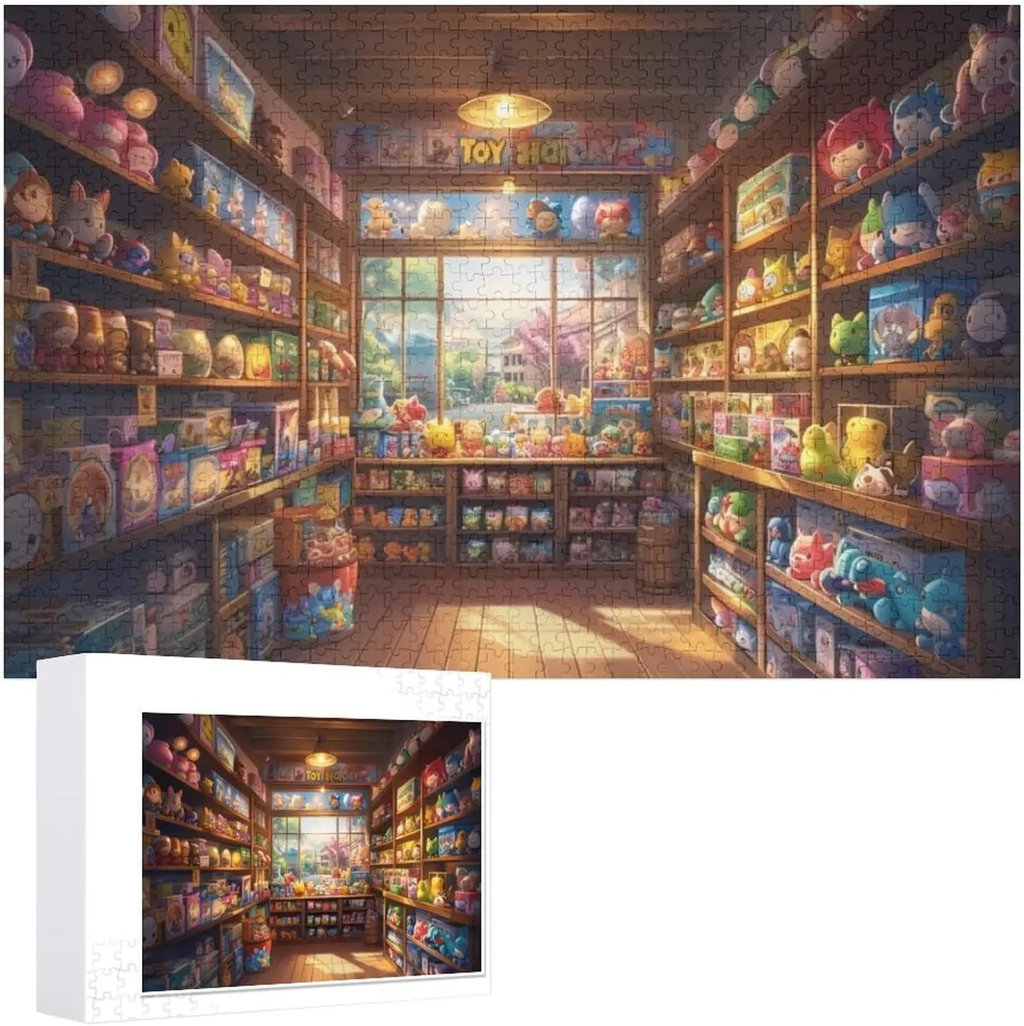 Wooden Jigsaw Puzzle 1000 Piece The Fantasy Toy Shop Anime Wooden Jigsaw Puzzles Challenging Educational Fun Interactive Toys for Family Creative Gift for Women Men 29.5x19.7 Inch