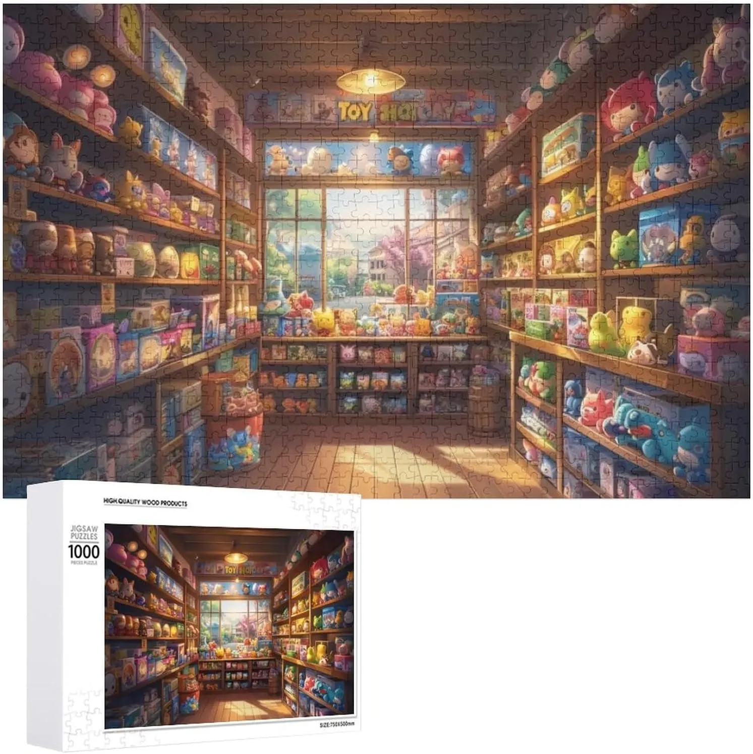 Wooden Jigsaw Puzzle 1000 Piece The Fantasy Toy Shop Anime Wooden Jigsaw Puzzles Challenging Educational Fun Interactive Toys for Family Creative Gift for Women Men 29.5x19.7 Inch
