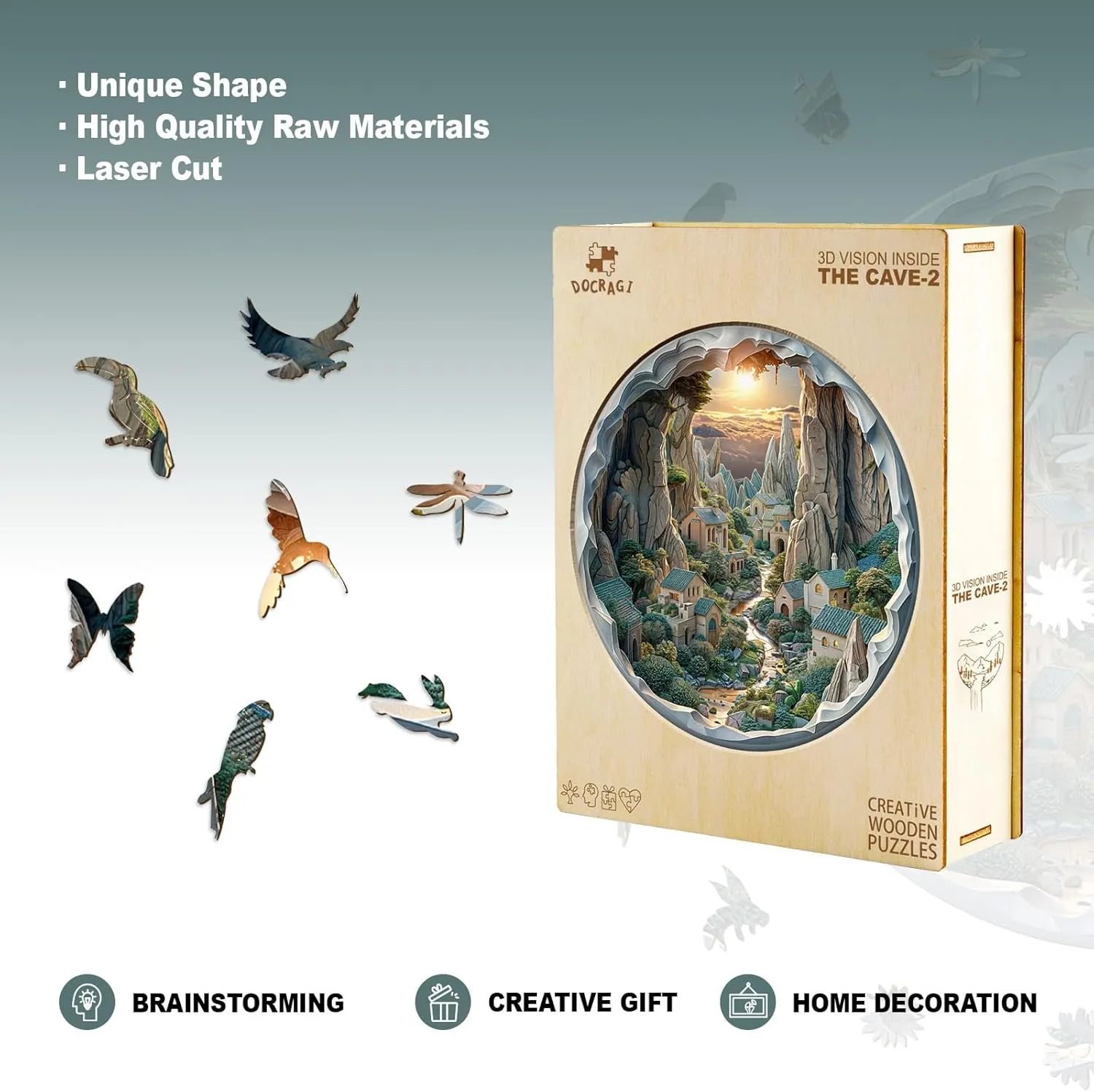 Wooden Puzzles for Adults - 3D Vision Effects Cave-2 Wooden Jigsaw Puzzles - Unique Shaped Wooden Jigsaw Puzzles for Adults - Animal Wooden Puzzle Creative Birthday Gifts - Puzzle Toys - 200pcs