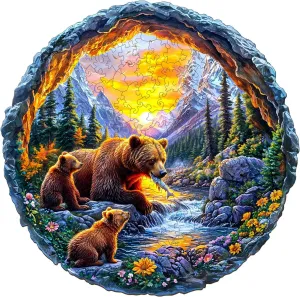 Wooden Puzzles for Adults and Kids - Bear Family Wooden Jigsaw Puzzle - Unique Animal Shaped Wood Puzzles Adult - Creative Birthday Gift Family Game100pcs