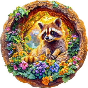 Wooden Puzzles for Adults - Raccoon on Vacation Wooden Jigsaw Puzzle - Unique Animal Shaped Wood Puzzles Adult - Creative Birthday Gift Family Game 295pcs