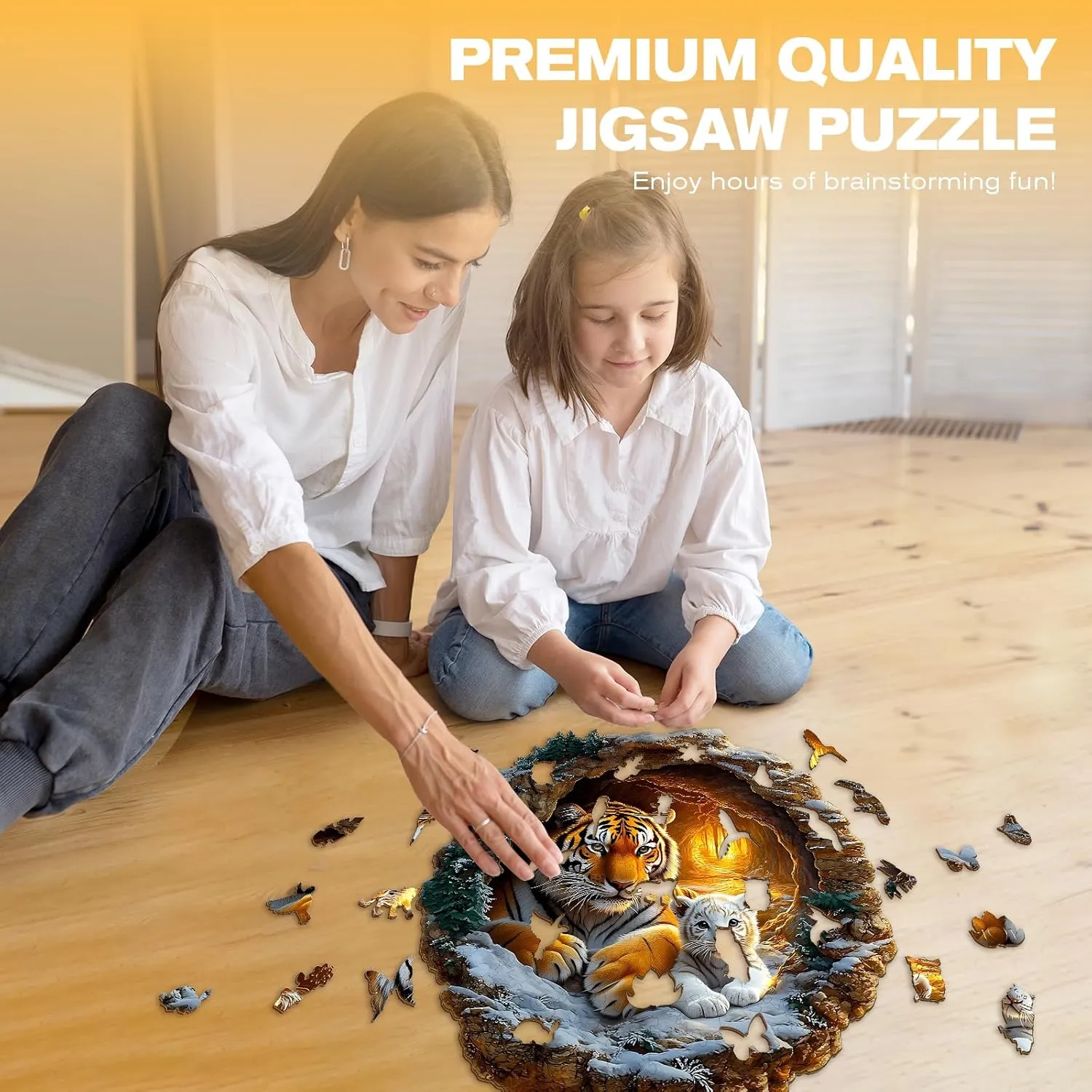 Wooden Puzzles for Adults - Unique Shape 3D Vision Wooden Puzzle - Tiger Family Wooden Puzzles - Challenging Adult Animal Puzzles Creative Gifts - Birthday Gifts for Adults - Puzzle Toys - (100pcs)