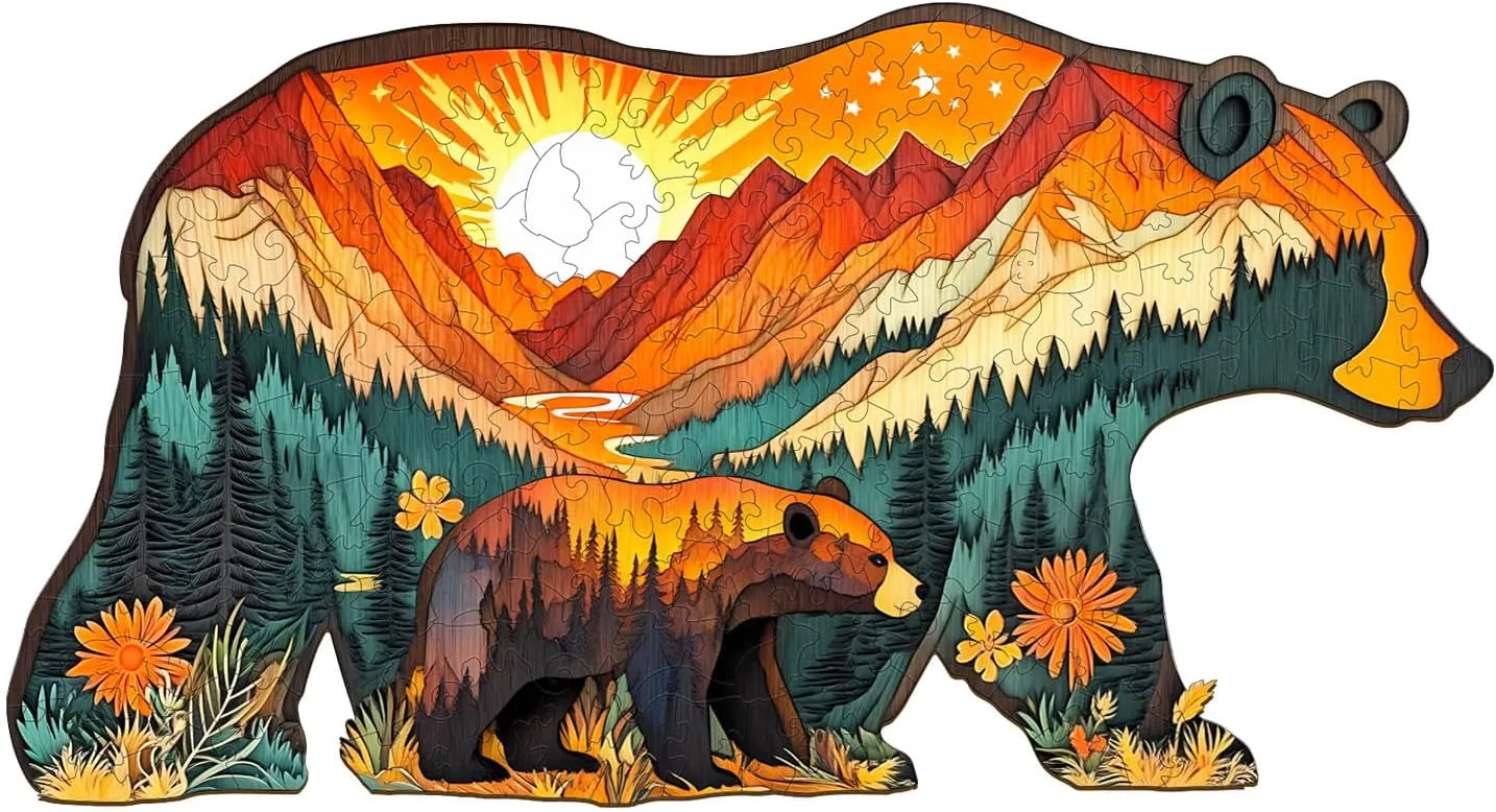 Wooden Puzzles for Adults - Unique Shaped Wooden Jigsaw Puzzles for Adult - Forest Bears Wooden Puzzles - Creative Gift for Teenagers and Adults - Puzzle Toys - 80pcs