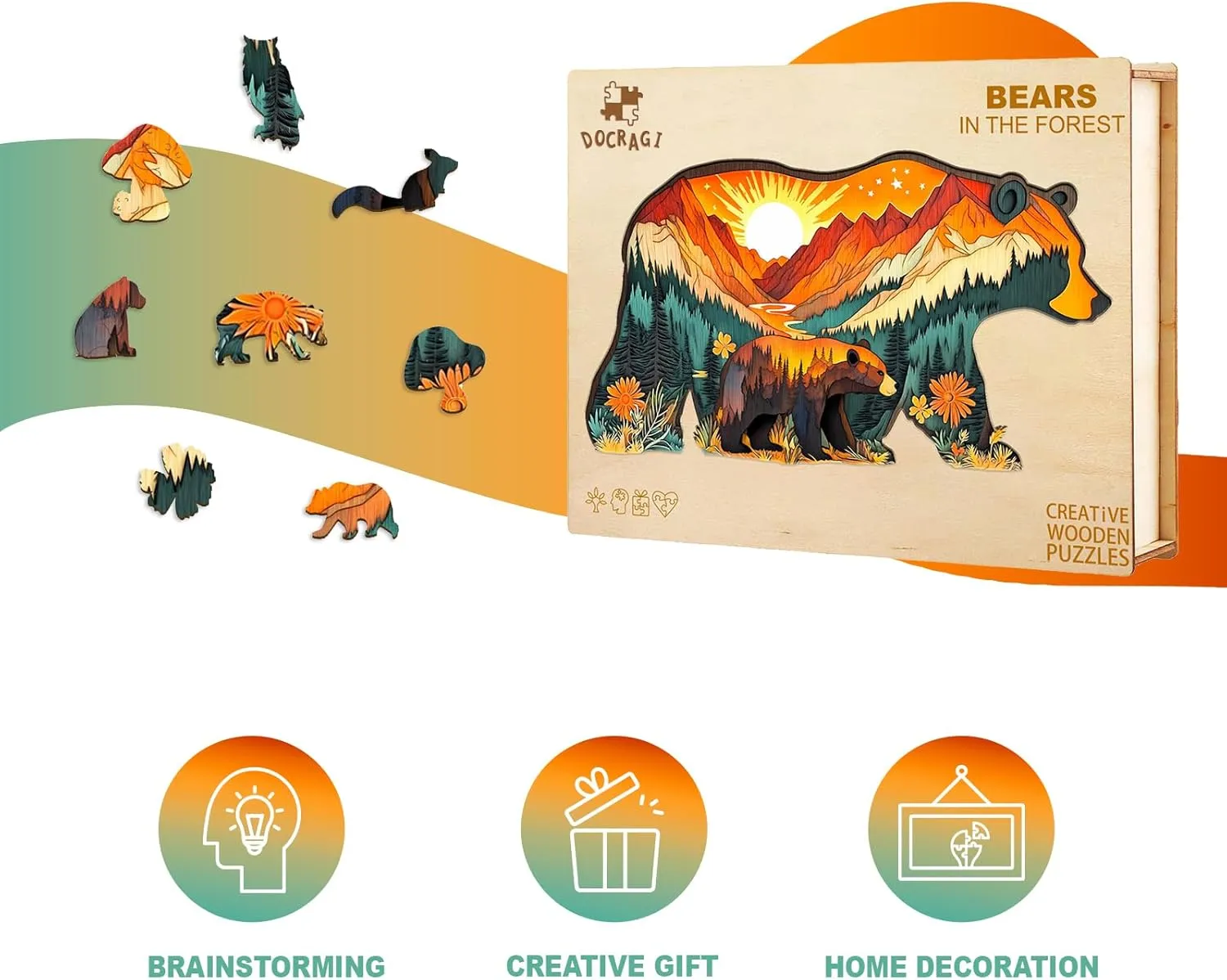 Wooden Puzzles for Adults - Unique Shaped Wooden Jigsaw Puzzles for Adult - Forest Bears Wooden Puzzles - Creative Gift for Teenagers and Adults - Puzzle Toys - 80pcs