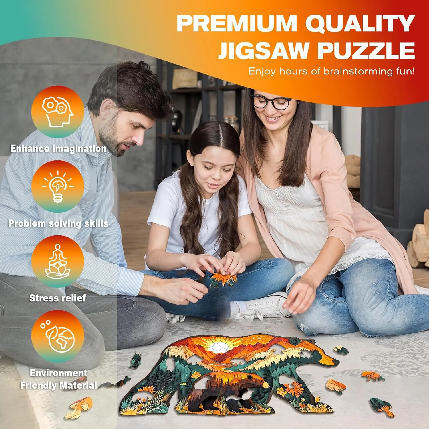 Wooden Puzzles for Adults - Unique Shaped Wooden Jigsaw Puzzles for Adult - Forest Bears Wooden Puzzles - Creative Gift for Teenagers and Adults - Puzzle Toys - 80pcs