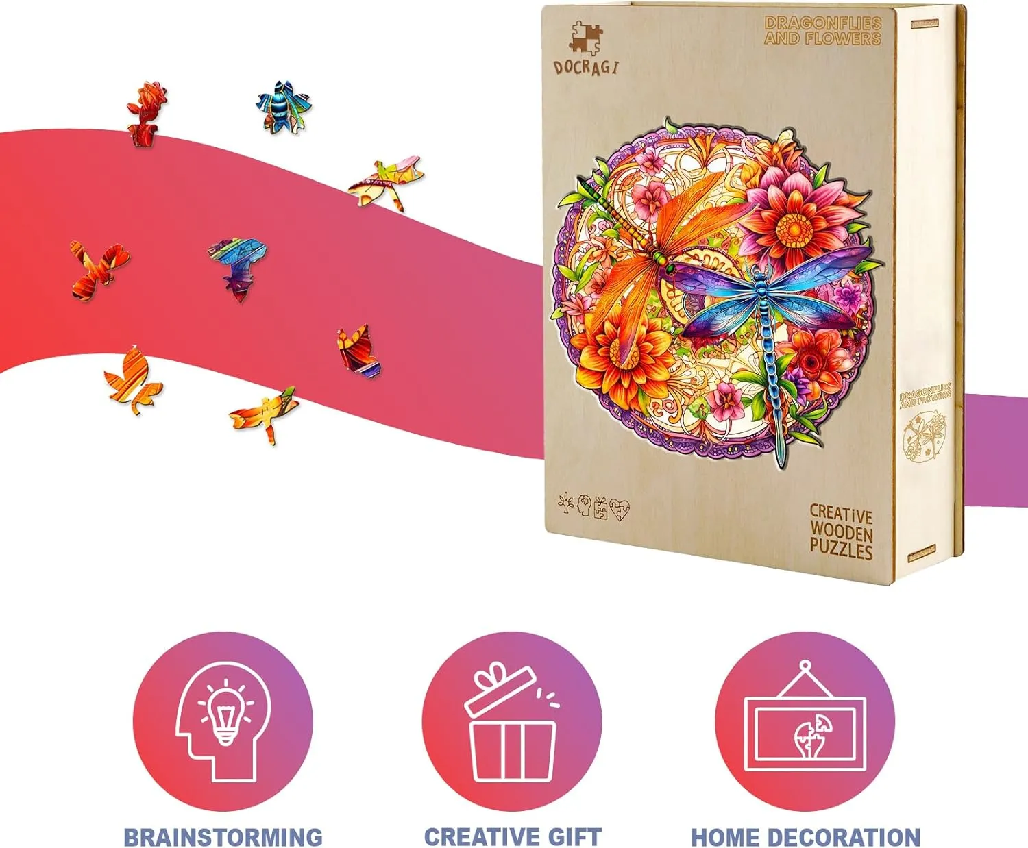 Wooden Puzzles for Adults - Unique Shaped Wooden Puzzles for Adults - Dragonflies and Flowers Wooden Jigsaw Puzzles - Dragonfly Gifts for Women- Puzzle Toys - 100pcs