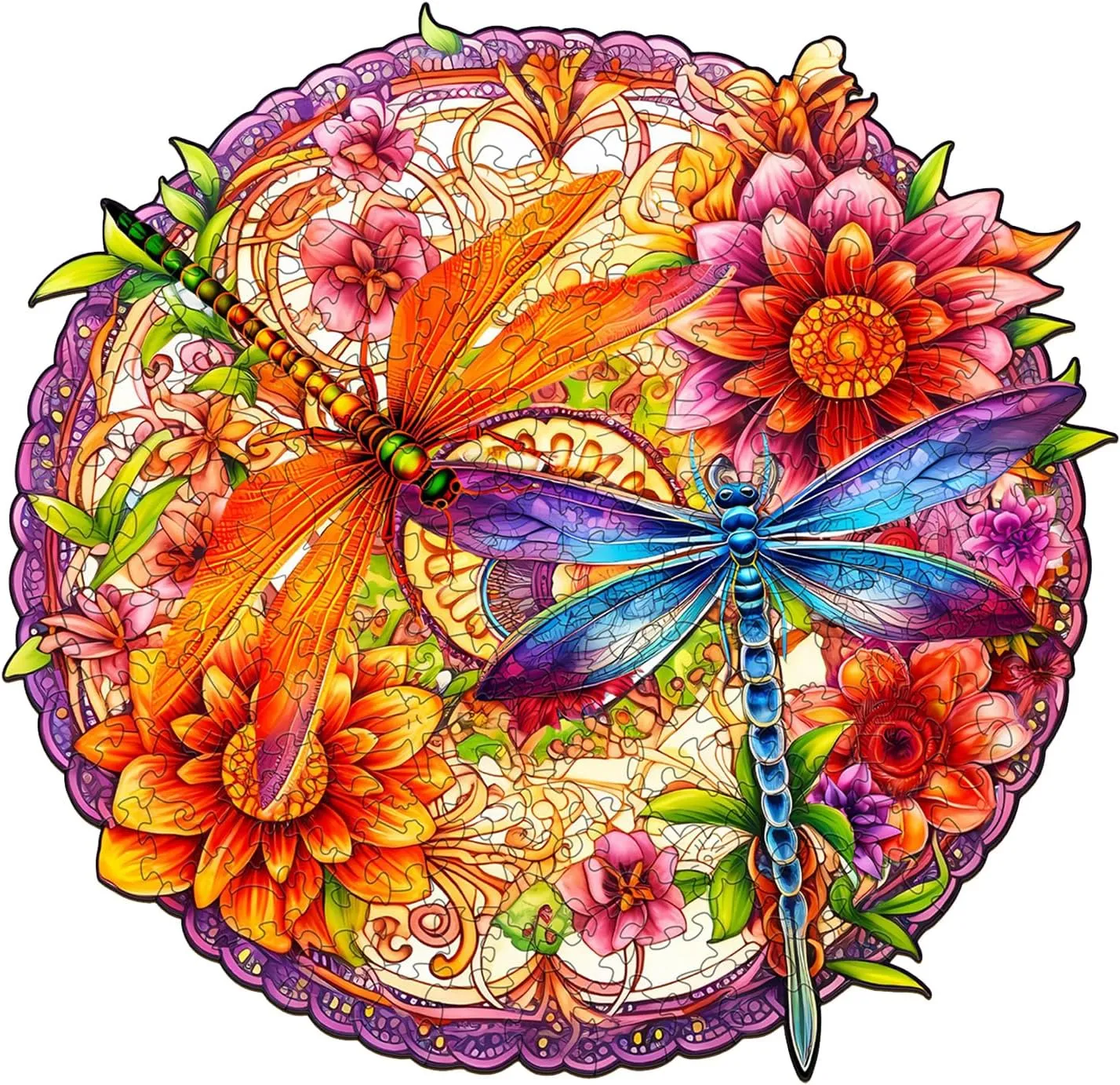 Wooden Puzzles for Adults - Unique Shaped Wooden Puzzles for Adults - Dragonflies and Flowers Wooden Jigsaw Puzzles - Dragonfly Gifts for Women- Puzzle Toys - 100pcs