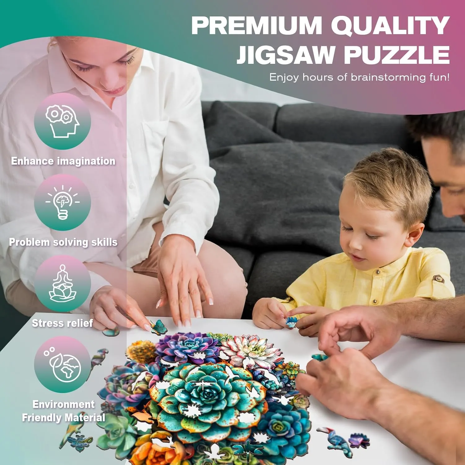 Wooden Puzzles for Adults - Unique Shaped Wooden Puzzles for Adults - Succulent Plants Wooden Jigsaw Puzzles - Wooden Puzzle Creative Birthday Gifts - Puzzle Toys - 300pcs