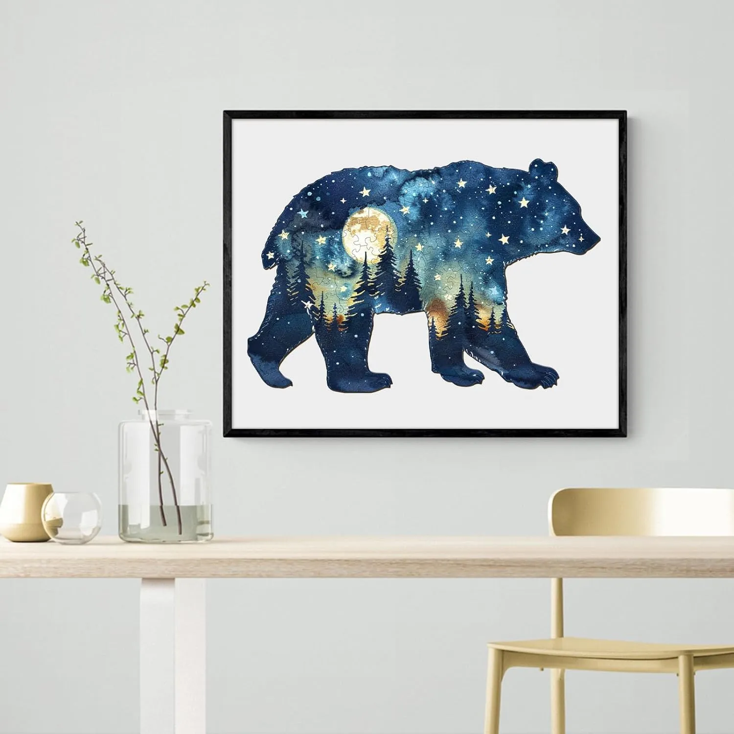 Wooden Puzzles for Adults，Astral Bear Jigsaw Puzzles for Adults，Unique Shaped Wooden Puzzle for Adult，Christmas Thanksgiving Birthday Gift for Your Family Friends(S-100 Pcs-9.1 * 6in)
