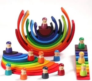 Wooden Rainbow Stacker Set Rainbow Stacking Toy Set with Rainbow Stacker Semicircle Building Board Waldorf Educational Open Ended Stacking Toys Great for as Gift Rainbow Pack