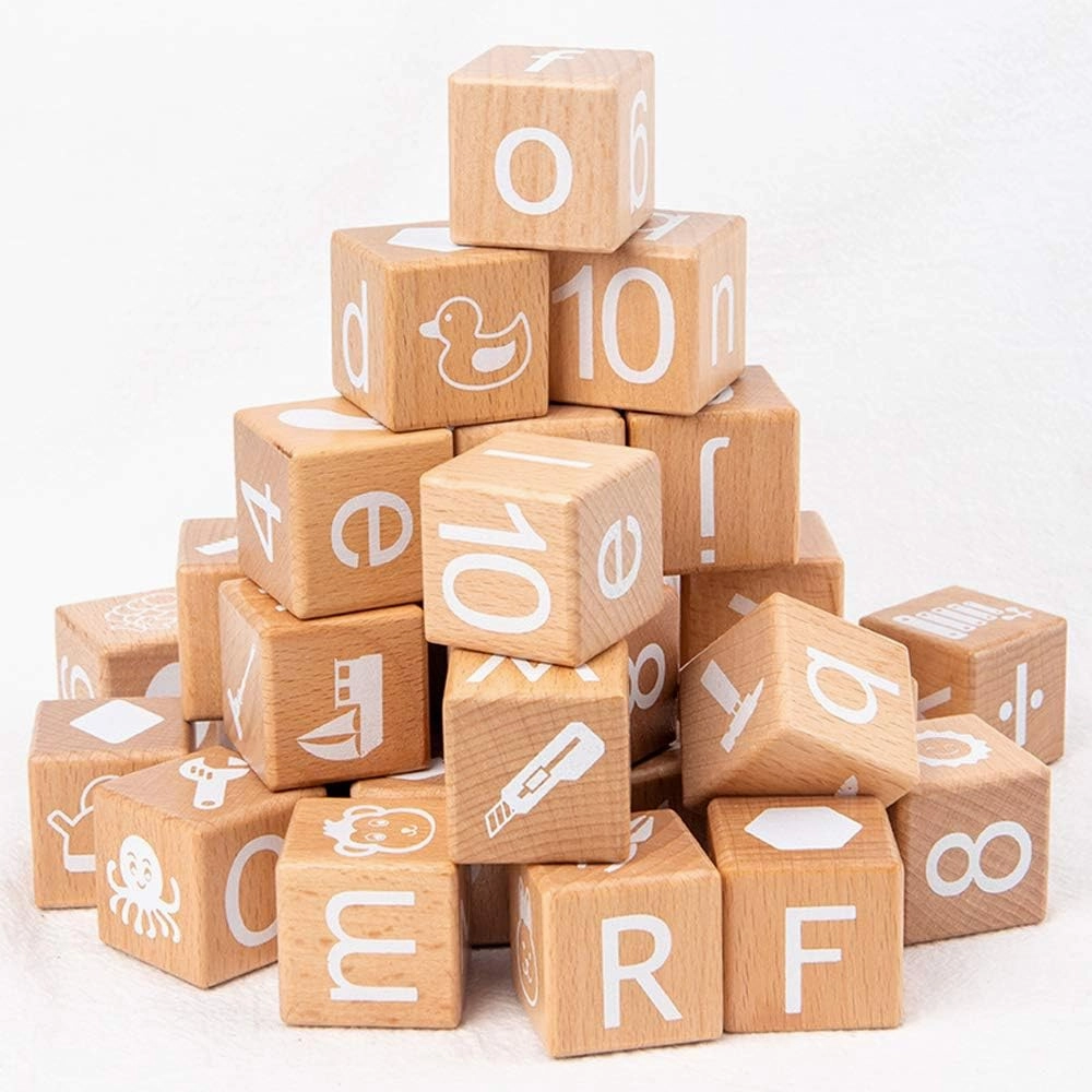 Wooden Blocks,ABC Building Blocks,Wooden Alphabet Baby Blocks,Counting & Building Block Set,Blocks Toys for 3  Year Old,1.18inch,Gifts