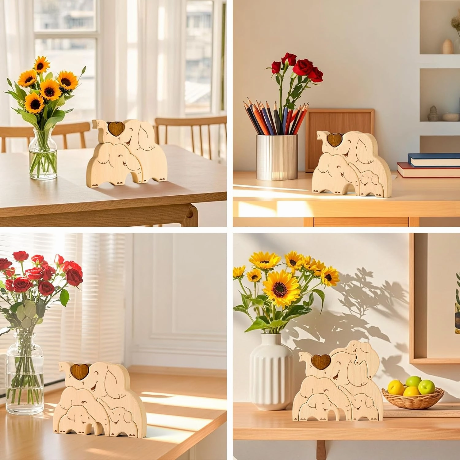 Wooden Elephant Family Puzzle, Personalized Wooden Puzzle Customized 4 Name Puzzle for Home Crafts Decor, House Warming Birthday Family Party Gifts for Mother's Day New Baby
