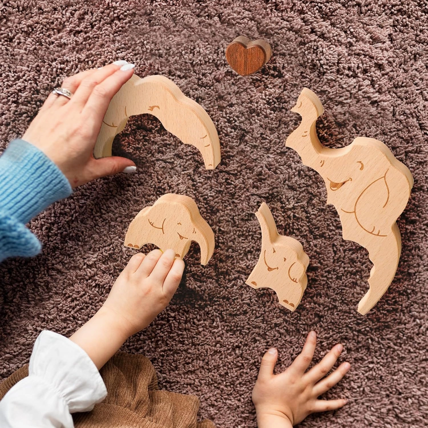 Wooden Elephant Family Puzzle, Personalized Wooden Puzzle Customized 4 Name Puzzle for Home Crafts Decor, House Warming Birthday Family Party Gifts for Mother's Day New Baby