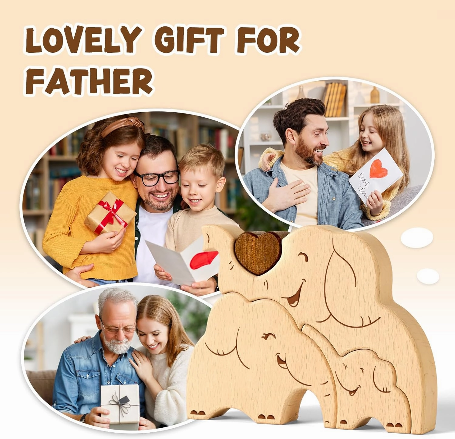 Wooden Elephant Family Puzzle, Personalized Wooden Puzzle Customized 4 Name Puzzle for Home Crafts Decor, House Warming Birthday Family Party Gifts for Mother's Day New Baby