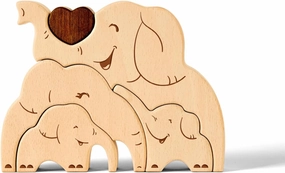 Wooden Elephant Family Puzzle, Personalized Wooden Puzzle Customized 4 Name Puzzle for Home Crafts Decor, House Warming Birthday Family Party Gifts for Mother's Day New Baby