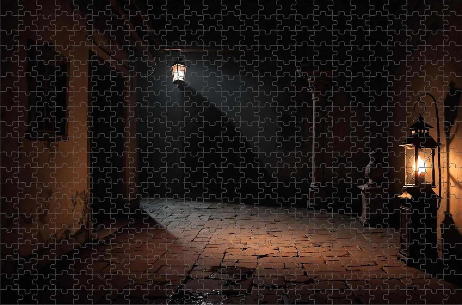 Wooden Jigsaw Puzzle 1000 Piece Japanese Castle Courtyard Lantern Shadow Wooden Jigsaw Puzzles Challenging Educational Fun Interactive Toys for Family Creative Gift