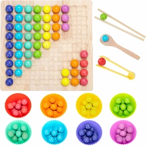 Wooden Learning Montessori Toys for Toddler Ages 3 4 5 6 Years Old, Preschool Learning Activities Rainbow Wooden Peg Board Beads Game Stacking Matching Counting Color Sorting Games for Boys Girls Gift